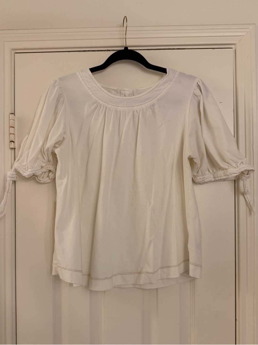 Anthropologie Cream Cotton Top with Ties on Sleeves — Size Large